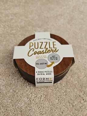 Form + Function Puzzle Coasters - Brown Wood Set